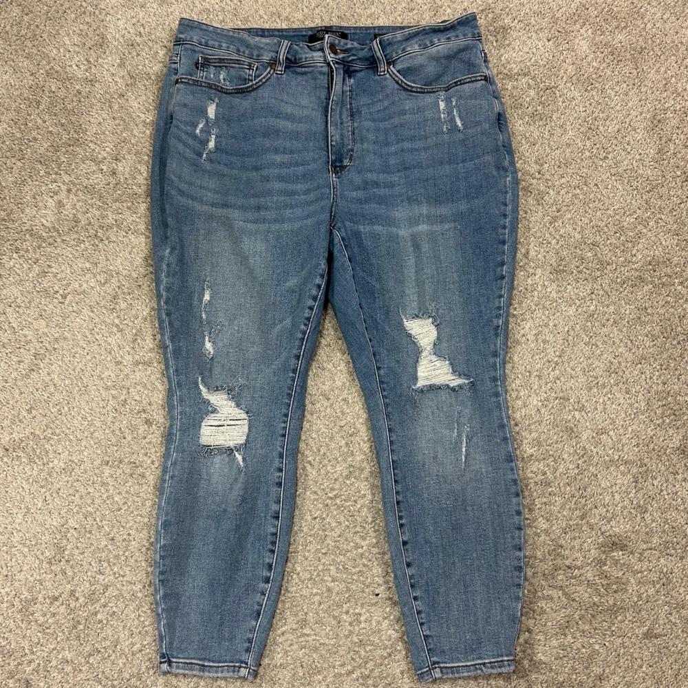 Judy Blue Control Top Skinny Jeans 22W Blue Distressed Ripped Denim 26" Inseam